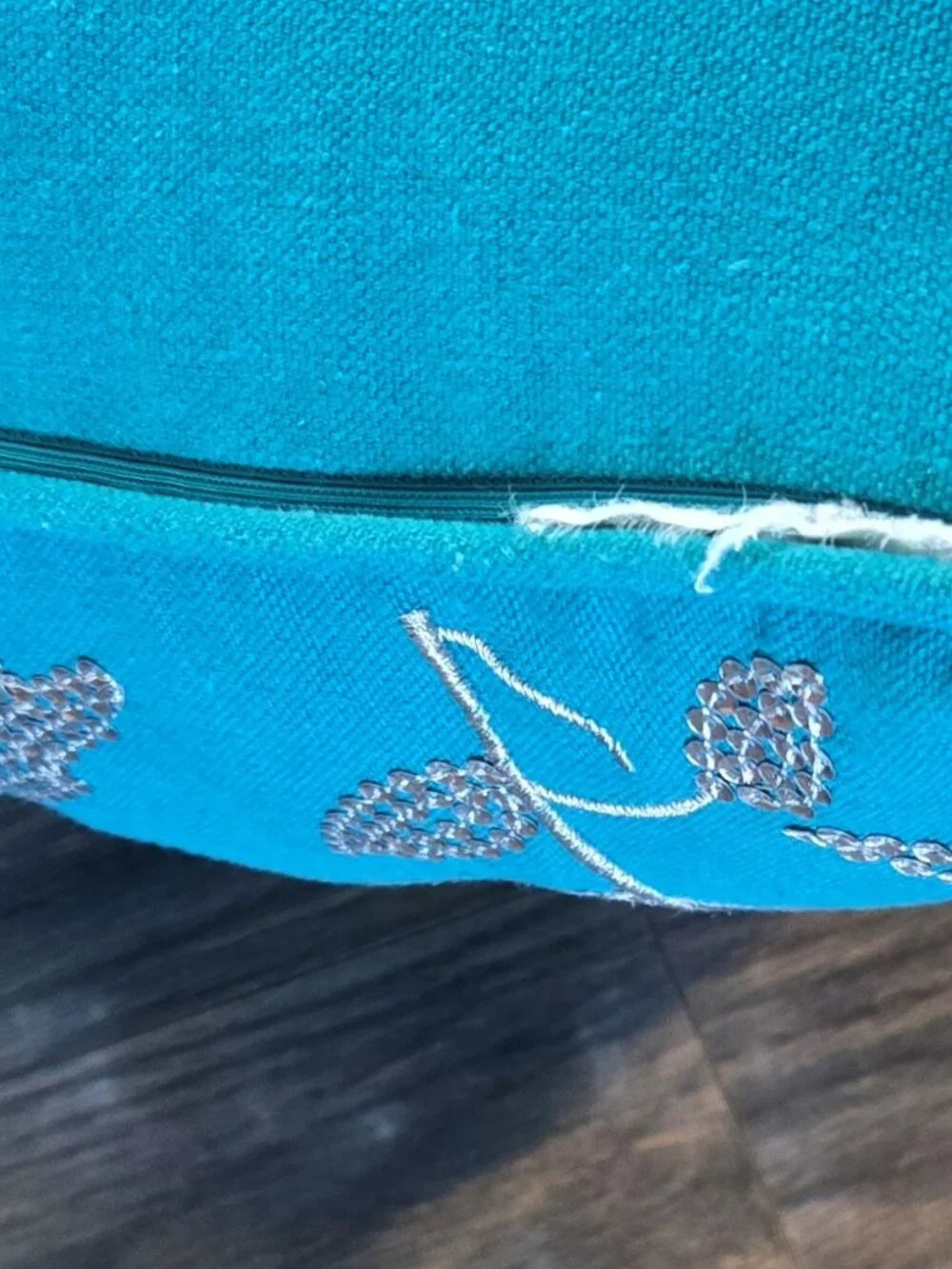Cottagecore/Shabby Chic Style Aqua & Silver Sequined Accent Pillow